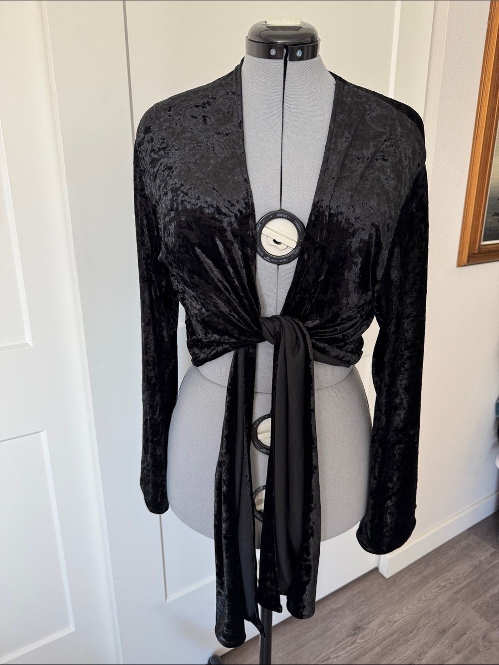 Black Velvet Tie-Front Cropped Top